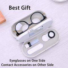 Muf included tweezers and solution bottle for easy lens care
