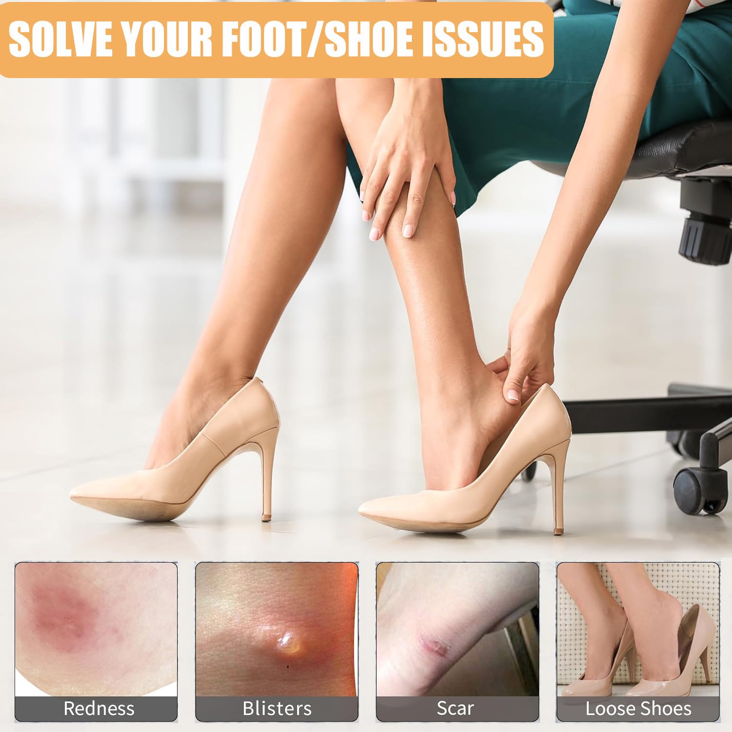 MUKIFINE heel liners easy application shown on back of shoe