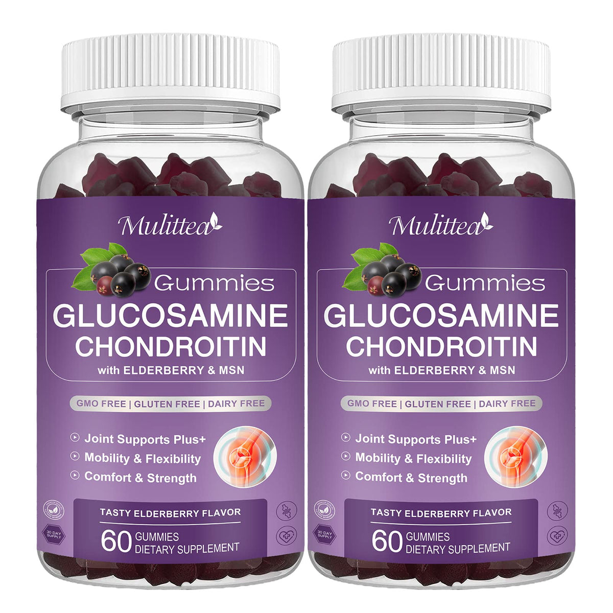 Mulittea glucosamine chondroitin gummies bottle two-pack offers convenient joint support