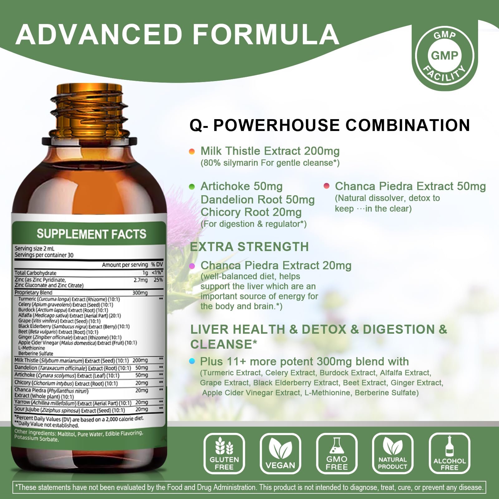 Mulittea Liver Health Drops being poured for easy daily dosing