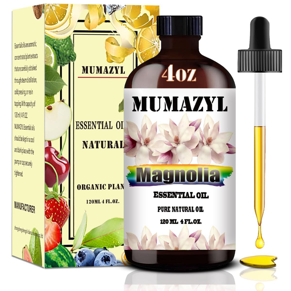 MUMAZYL aceite de magnolia en botella ámbar para difusores y aromaterapia suave.