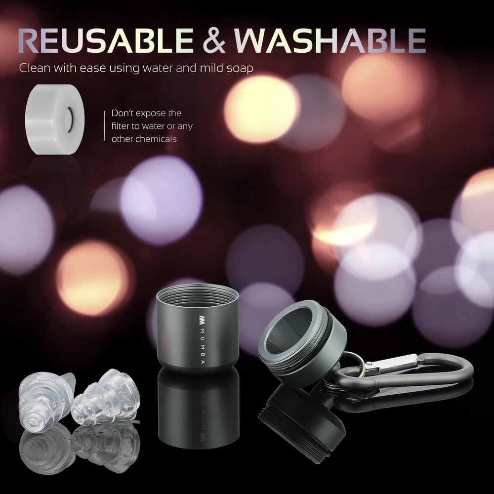 Discreet Mumba earplug design helping protect hearing without drawing attention.