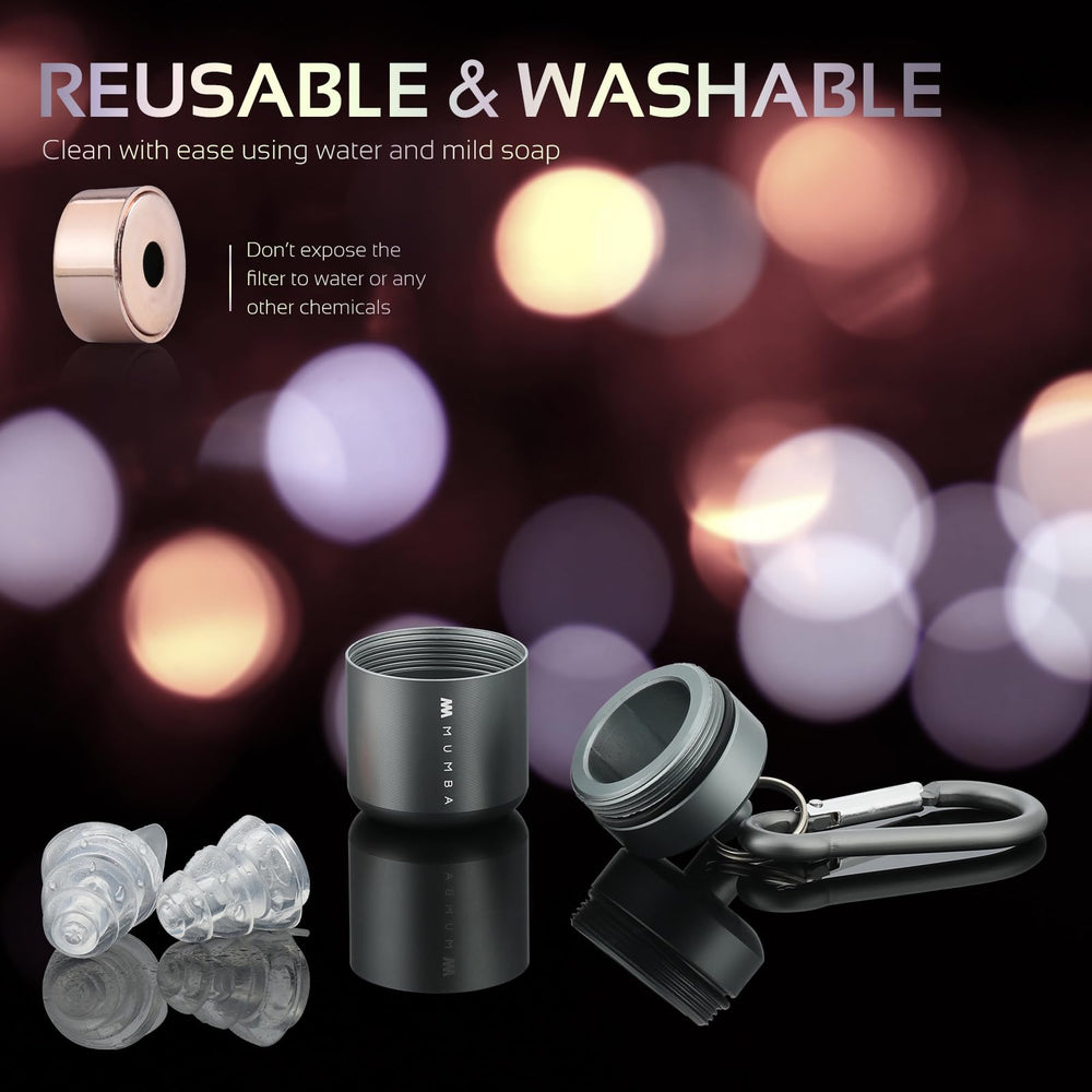 Mumba earplugs designed for musicians and DJs to protect hearing on stage