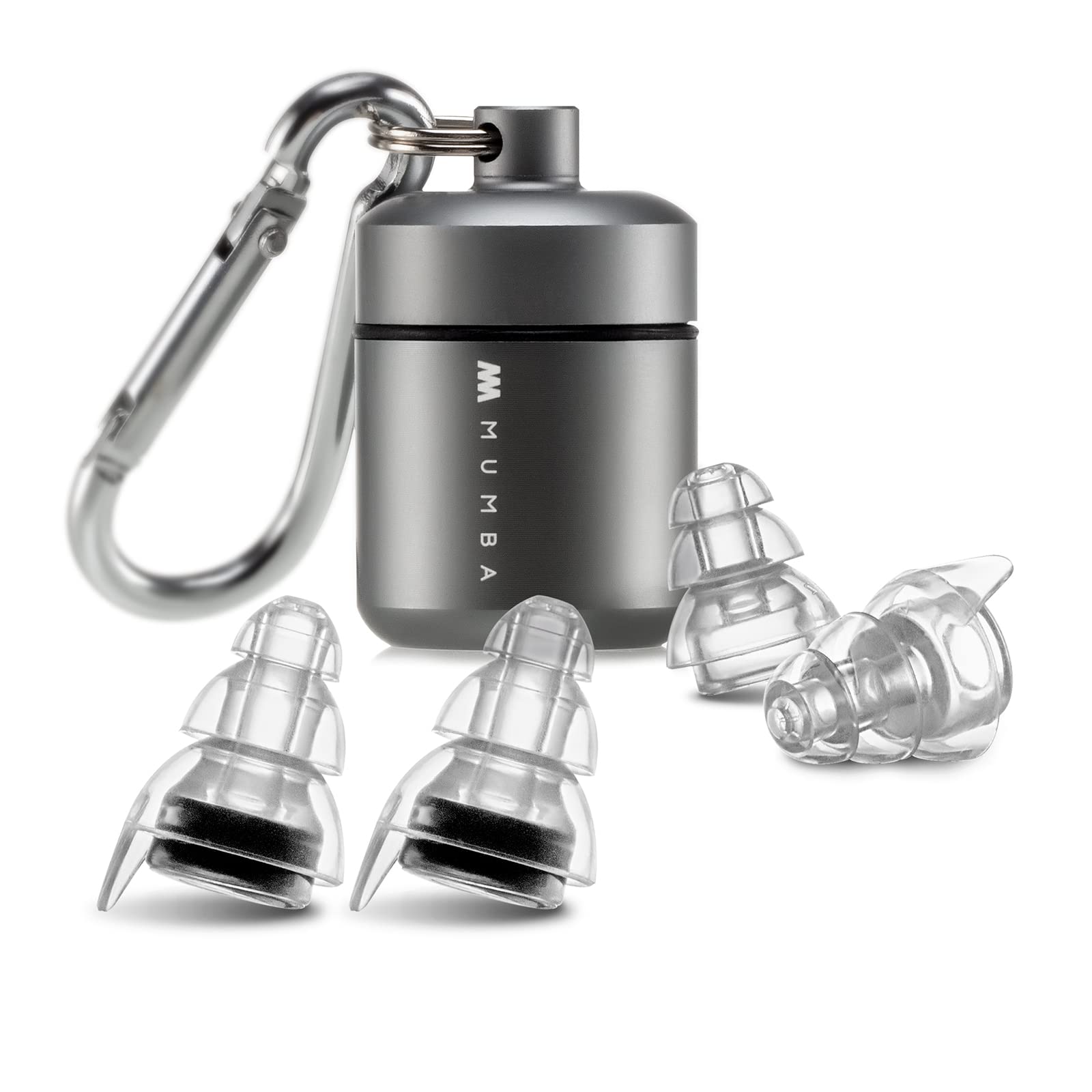 Mumba high fidelity concert earplugs front view, discreet and comfortable for all-night listening