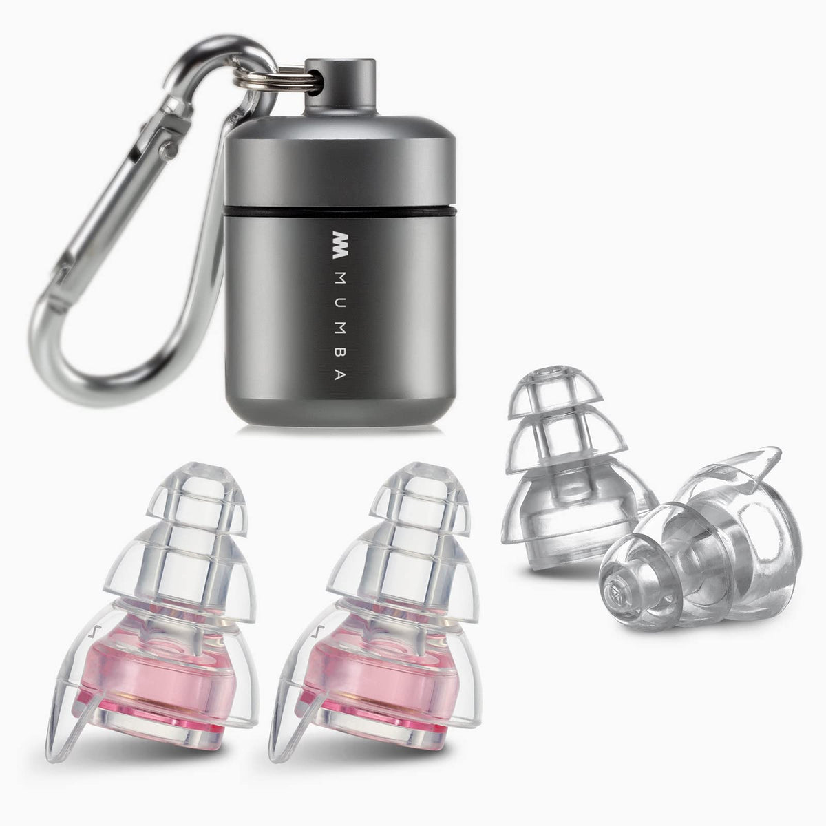 Mumba high-fidelity earplugs packaging in a metal case for on-the-go protection.