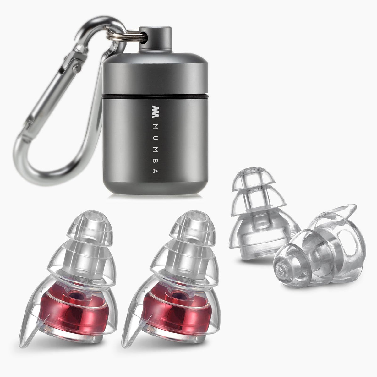 Mumba high fidelity earplugs packaging in wine red offers portable hearing protection