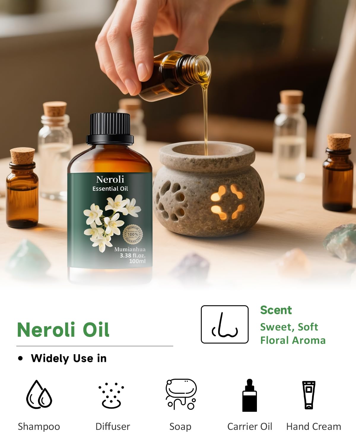 Mumianhua Neroli oil bath bomb infusion for spa-like baths and DIY cosmetics