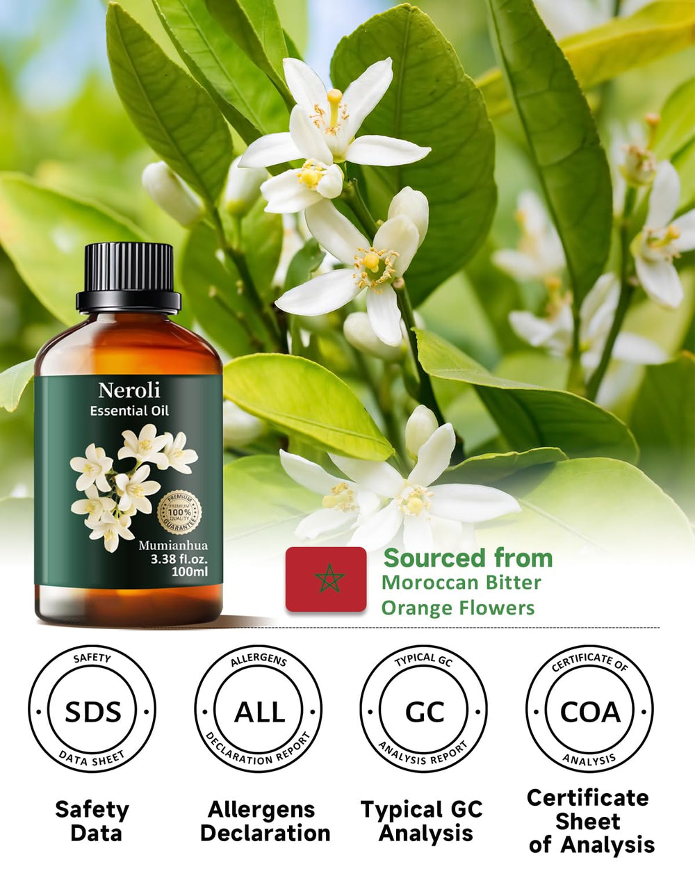 Mumianhua Neroli oil store display inviting exploration of orange blossom fragrance