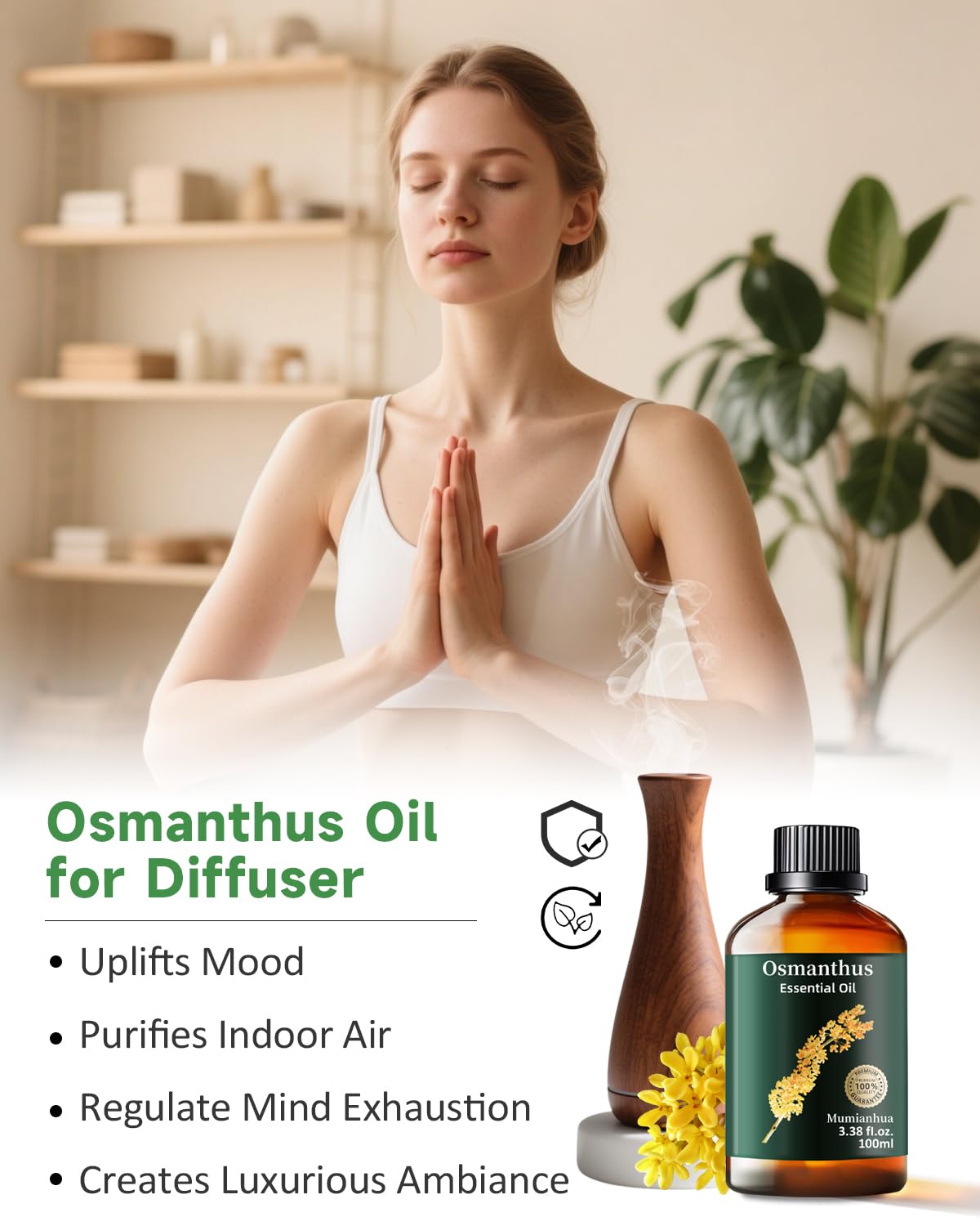Mumianhua Osmanthus diffuser setup delivering a luxurious room fragrance.