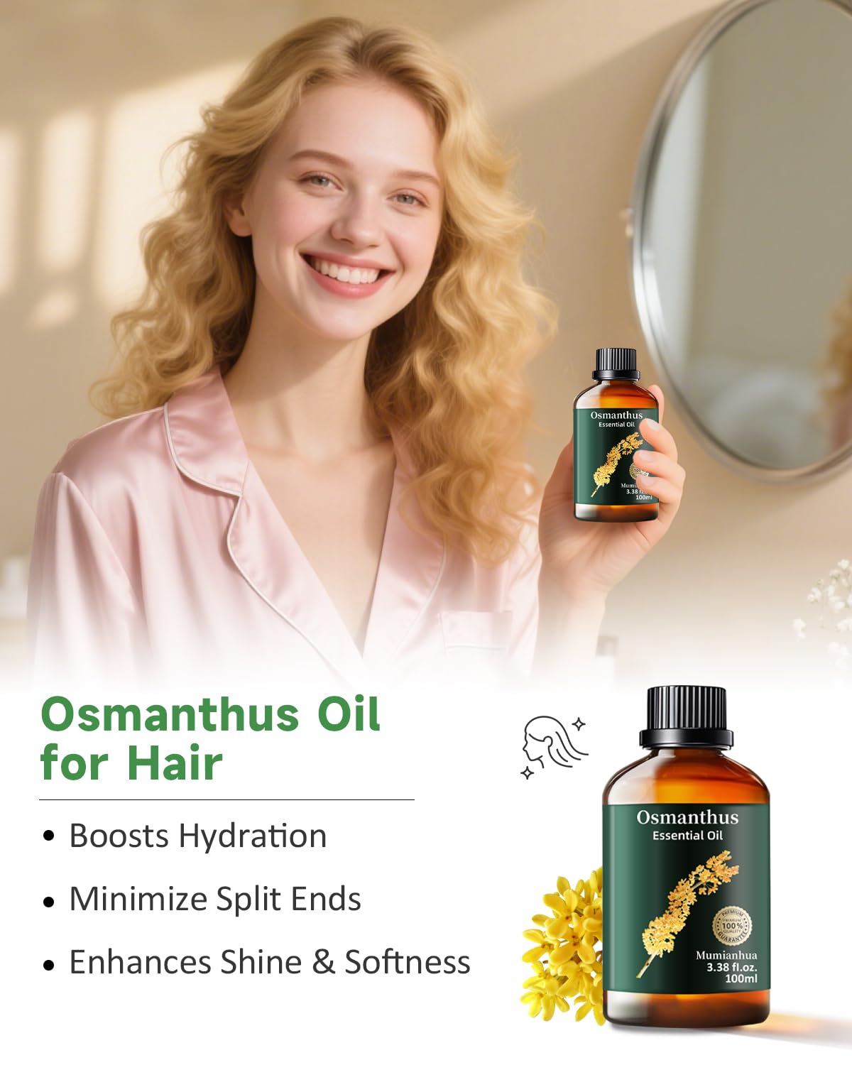 Mumianhua Osmanthus oil nourishes and moisturizes skin when diluted.
