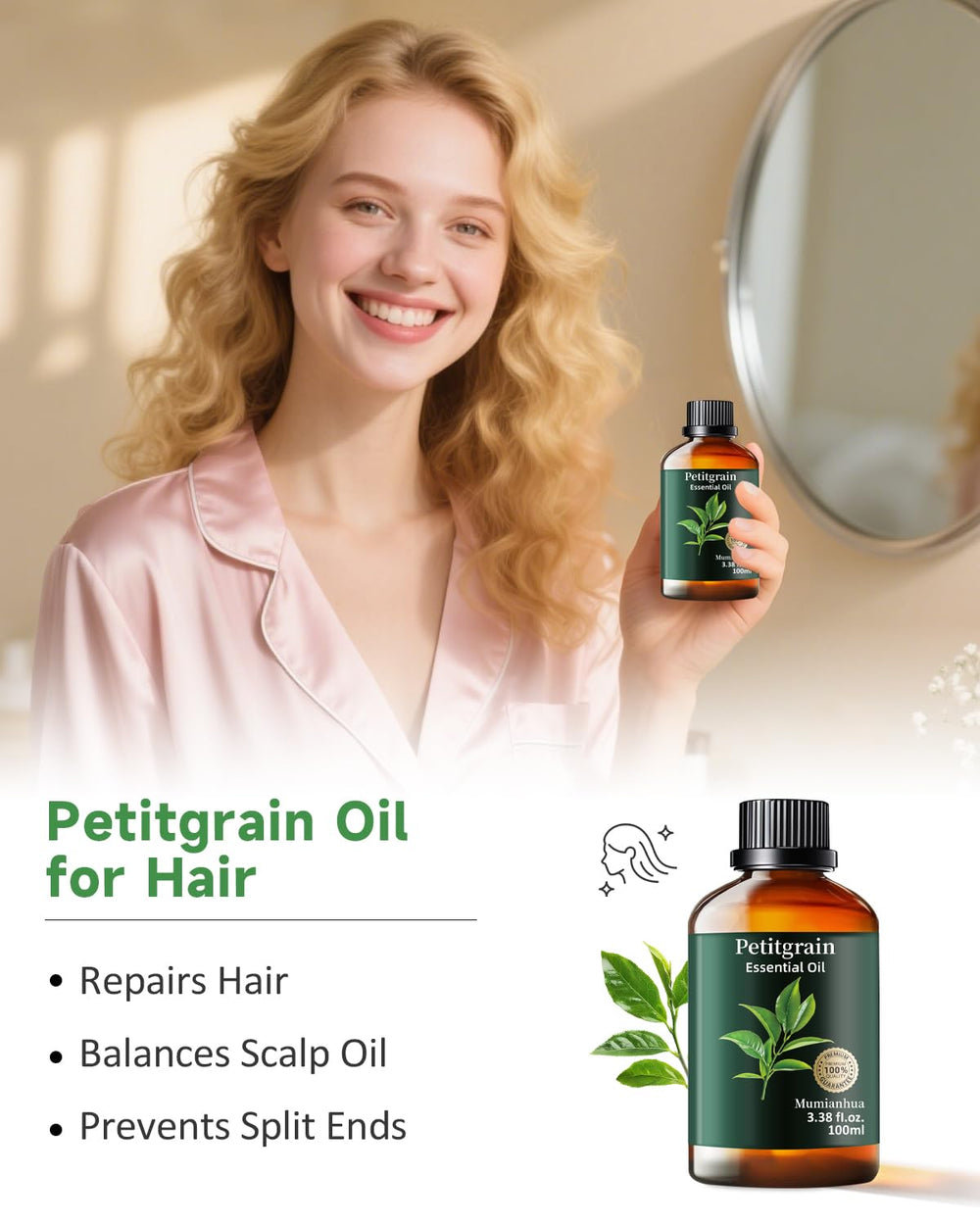 Mumianhua Petitgrain oil used in skincare for balanced skin.