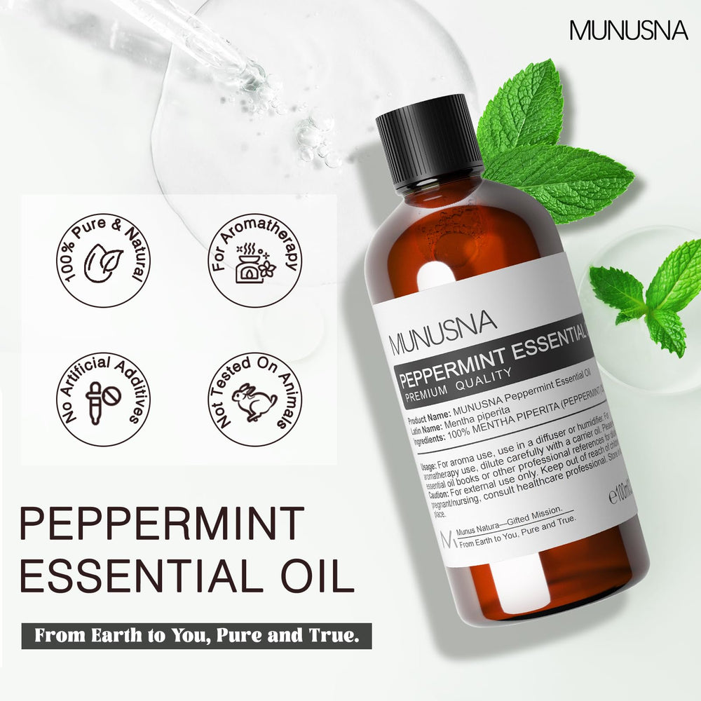 MUNUSNA aceite de menta: destilación al vapor para aroma puro y fresco.