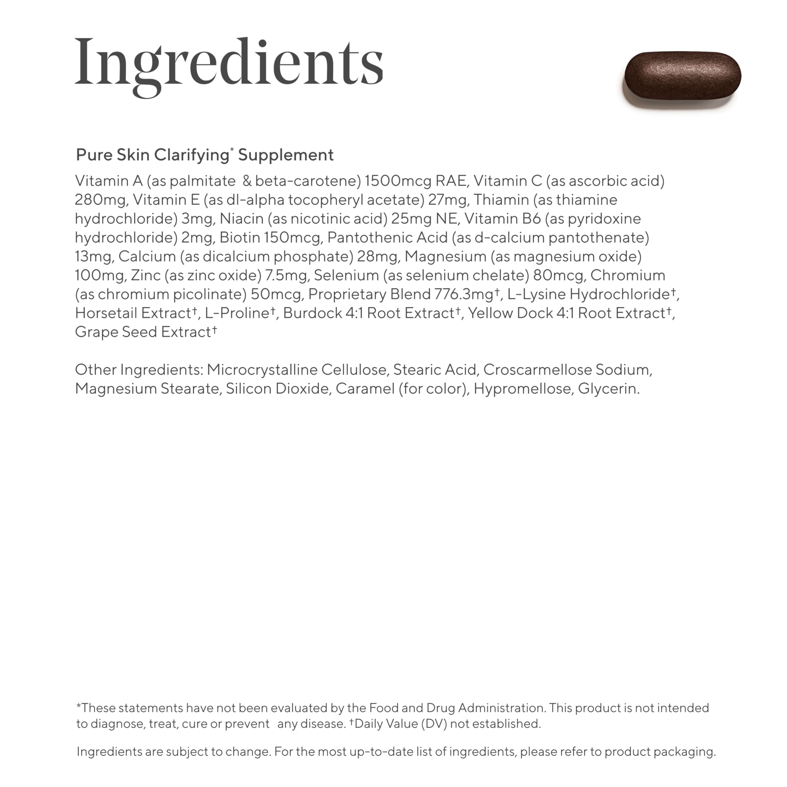 Murad Pure Skin packaging close-up showing 60-tablet bottle.