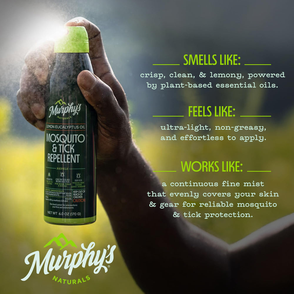Close-up of lemon eucalyptus spray being applied to skin
