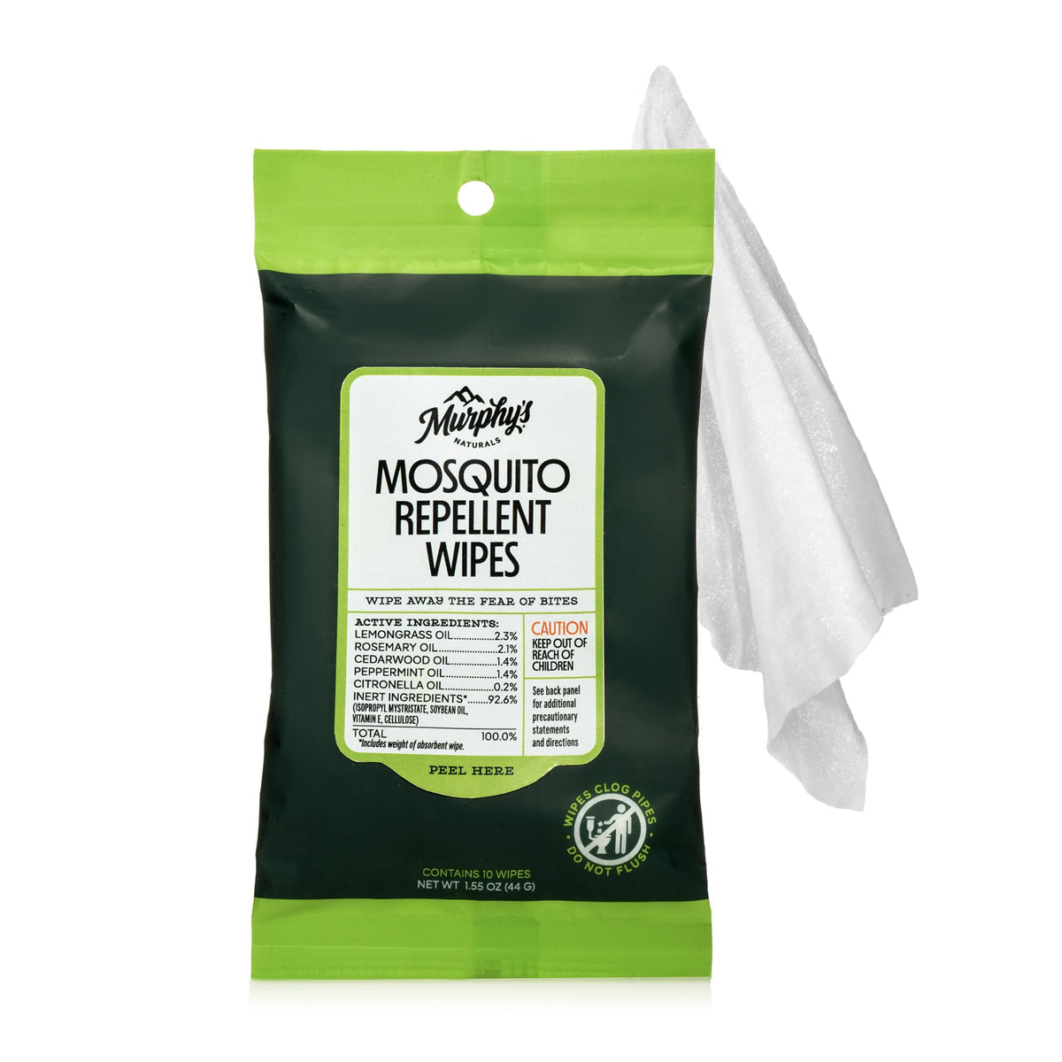 Murphy's Naturals mosquito repellent wipes with lemongrass and rosemary repel outdoors
