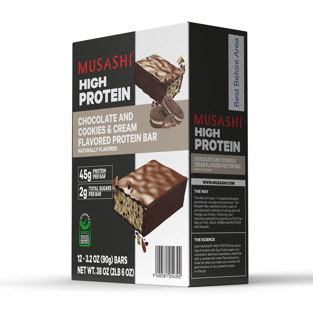 MUSASHI cookies-cream on-the-go snack captured for convenient fueling.
