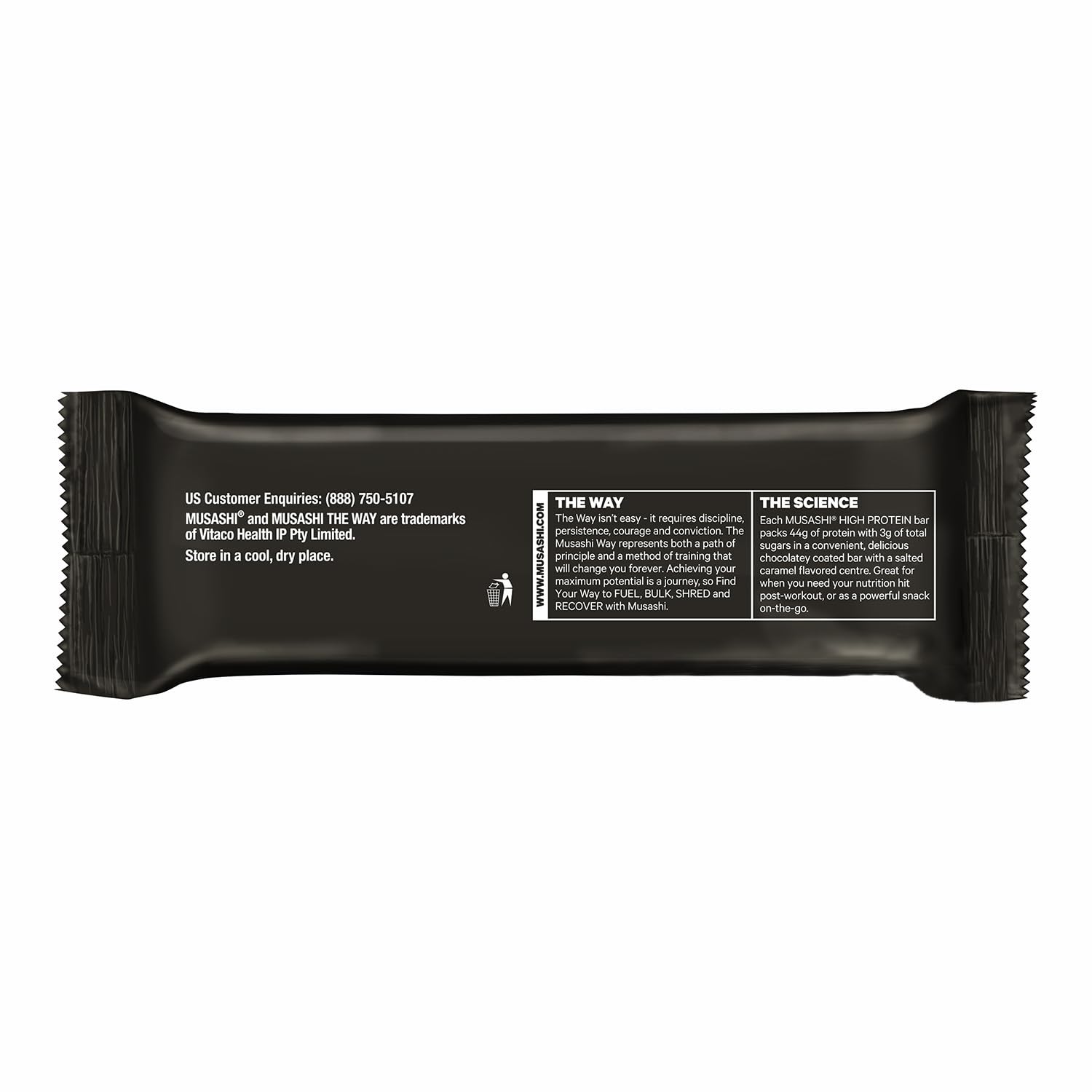 Musashi High Protein Bar nutrition panel displays whey protein isolate and BCAAs content