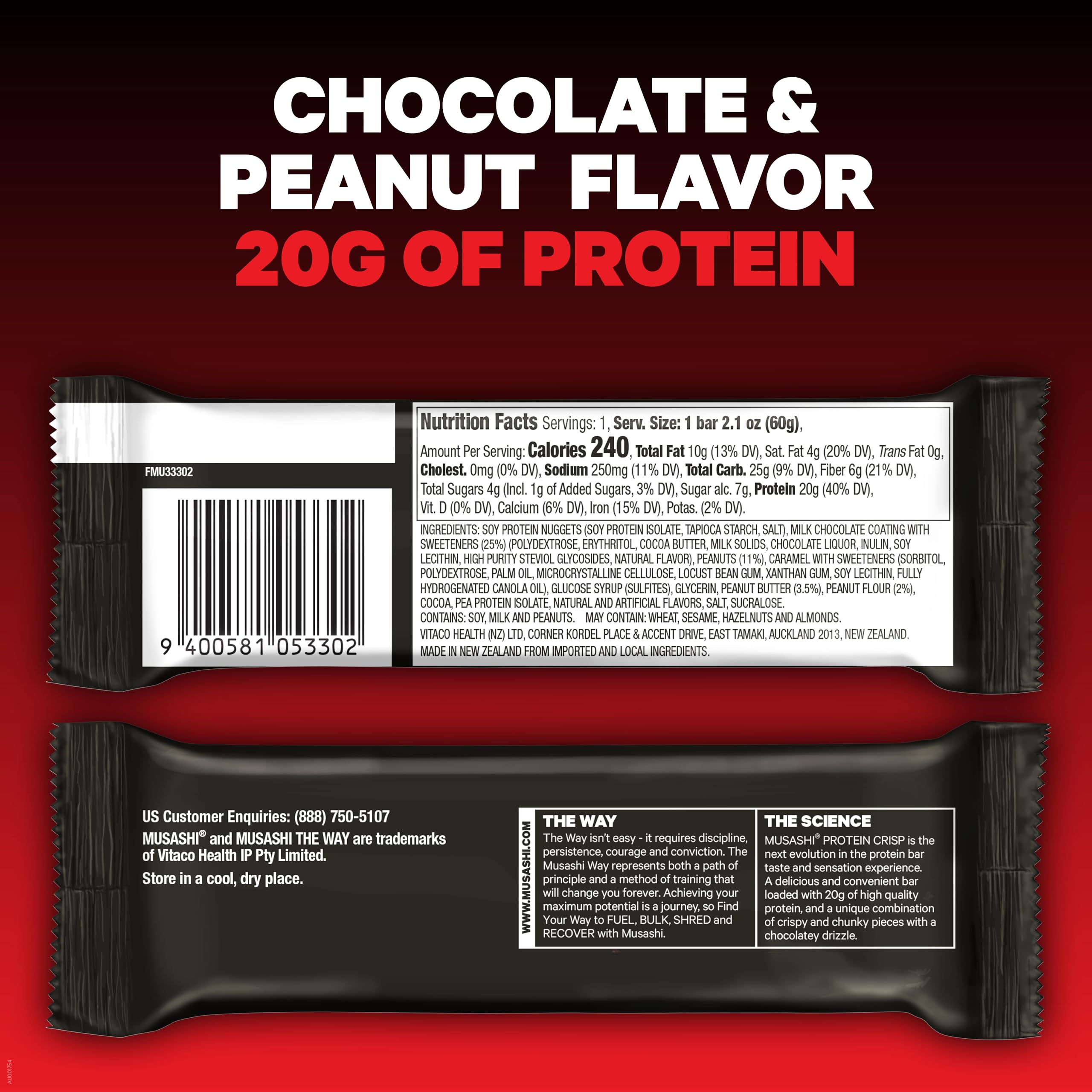 MUSASHI Protein Crisp Bar crisp texture close-up, a satisfying athlete bite.