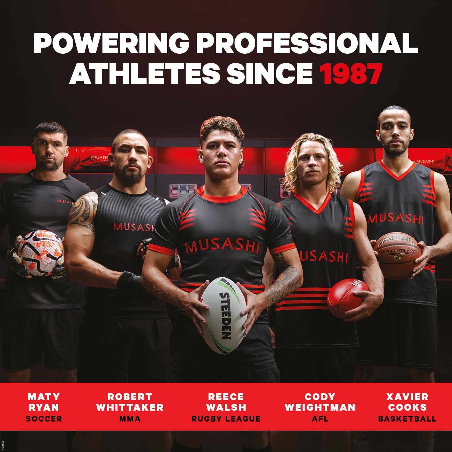 MUSASHI Protein Crisp Bar ingredients scene highlights premium components for training