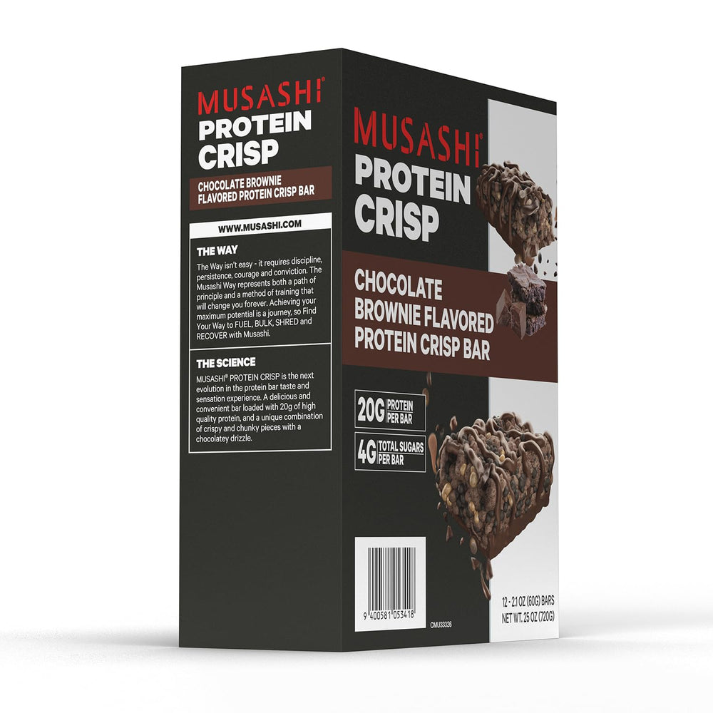 MUSASHI Protein Crisp Bar packaging front view conveys brand credibility and quality