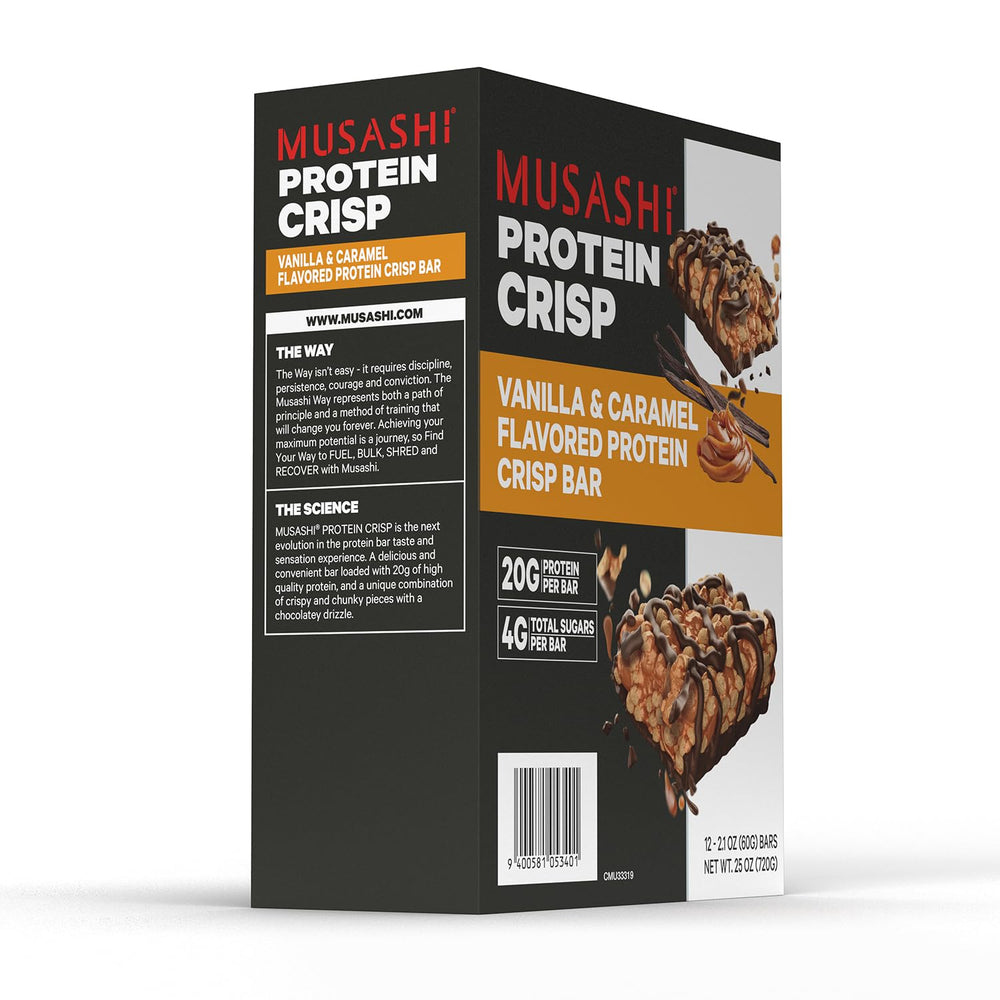 Musashi Protein Crisp Bar shown in a post-workout snack setup.