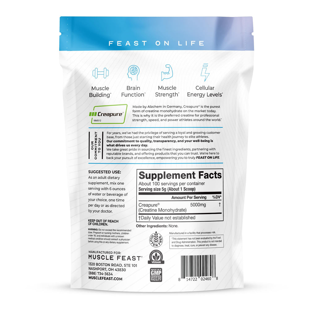Muscle Feast Creapure Creatine powder in gym setting supports high-intensity training.
