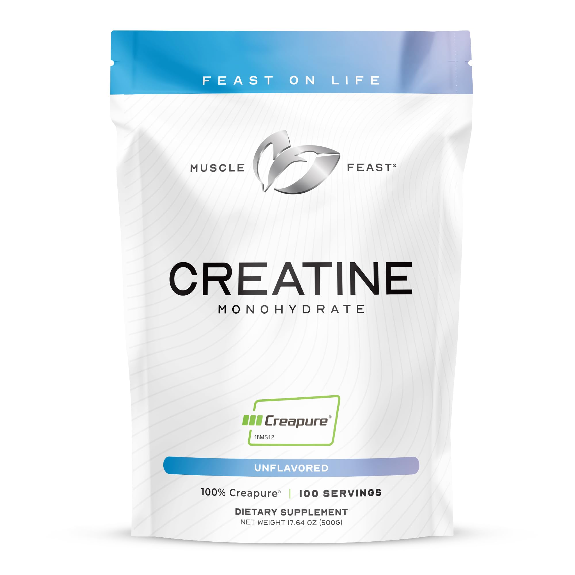 Muscle Feast Creapure creatine powder tub for steady energy during training.