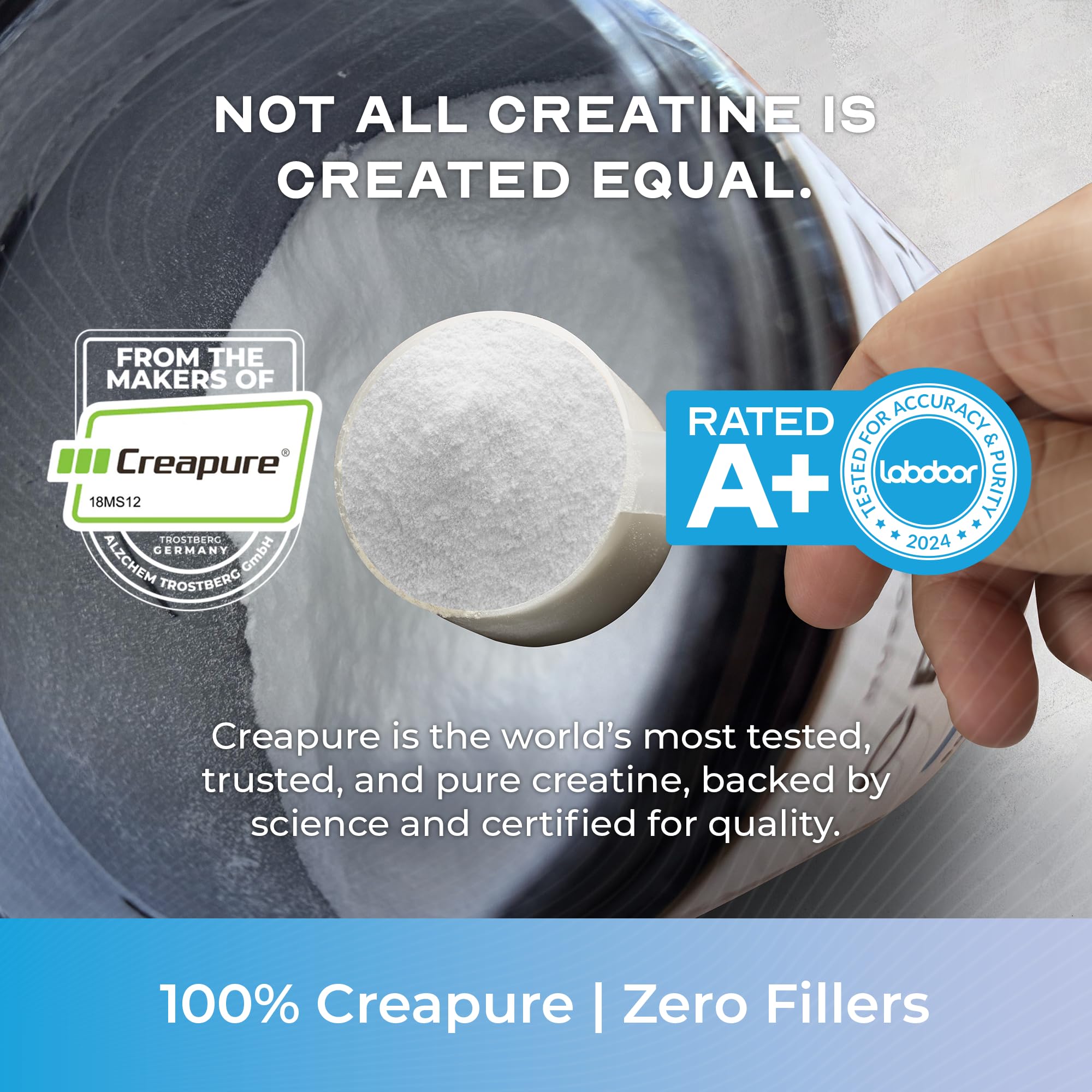 Muscle Feast Creapure Creatine powder being poured into a shaker for workouts