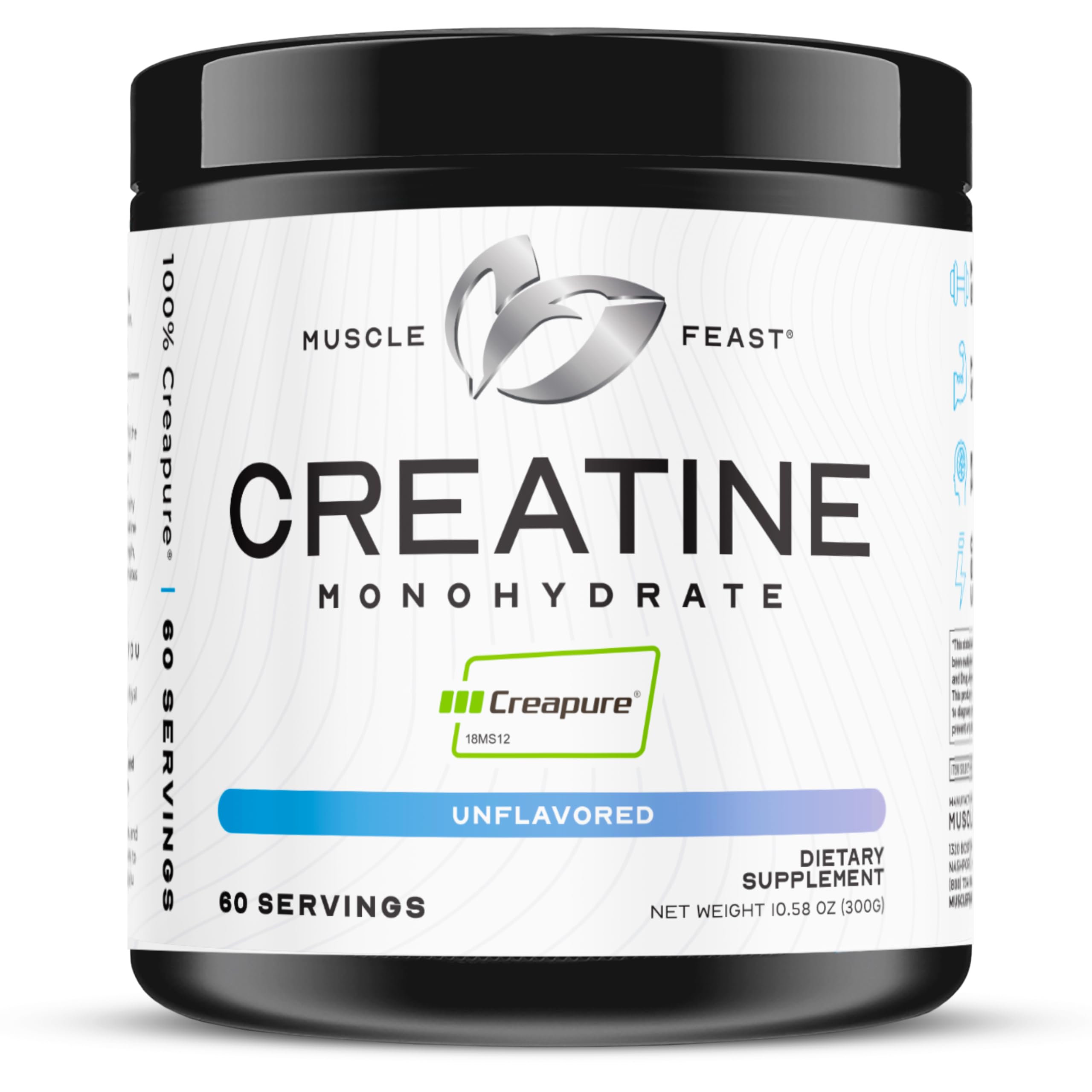 Muscle Feast Creapure Creatine powder with scoop for accurate servings and easy mixing
