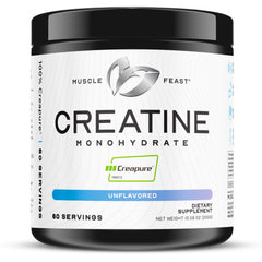 Muscle Feast Creapure Creatine powder with scoop for accurate servings and easy mixing