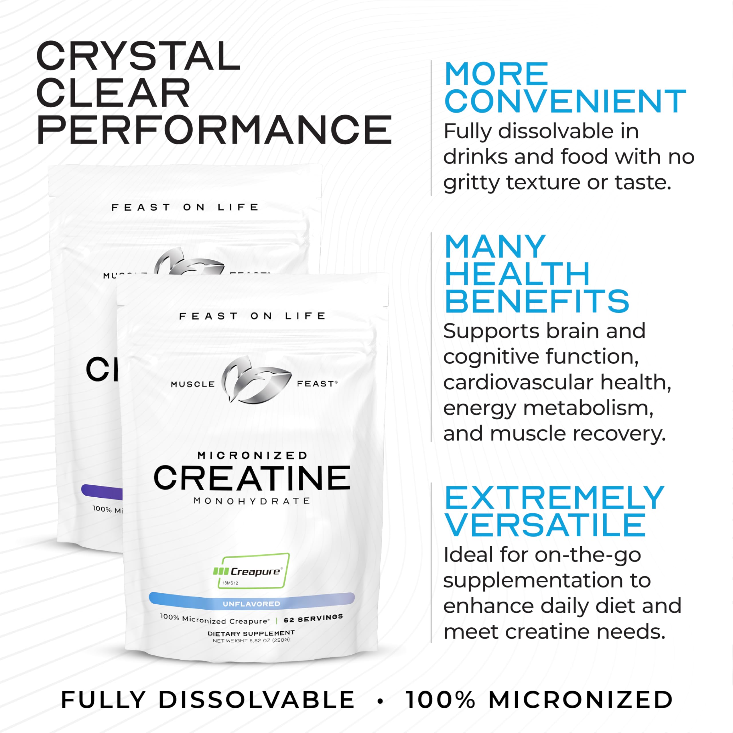 Muscle Feast Creapure mix-in-water scene demonstrates smooth dissolvability.