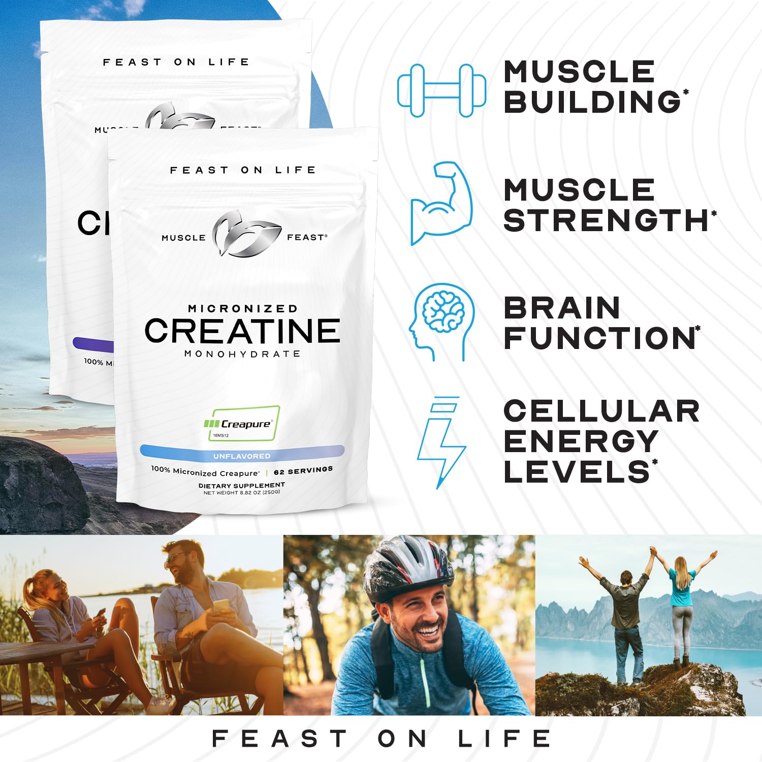 Muscle Feast Creapure vegan and gluten-free label supports dietary choices.