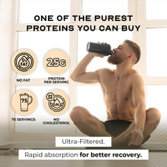 Muscle Feast grass-fed whey isolate vanilla powder with smooth mixing