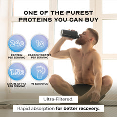 Muscle Feast label closeup showcasing clean ingredients and gluten-free formulation.