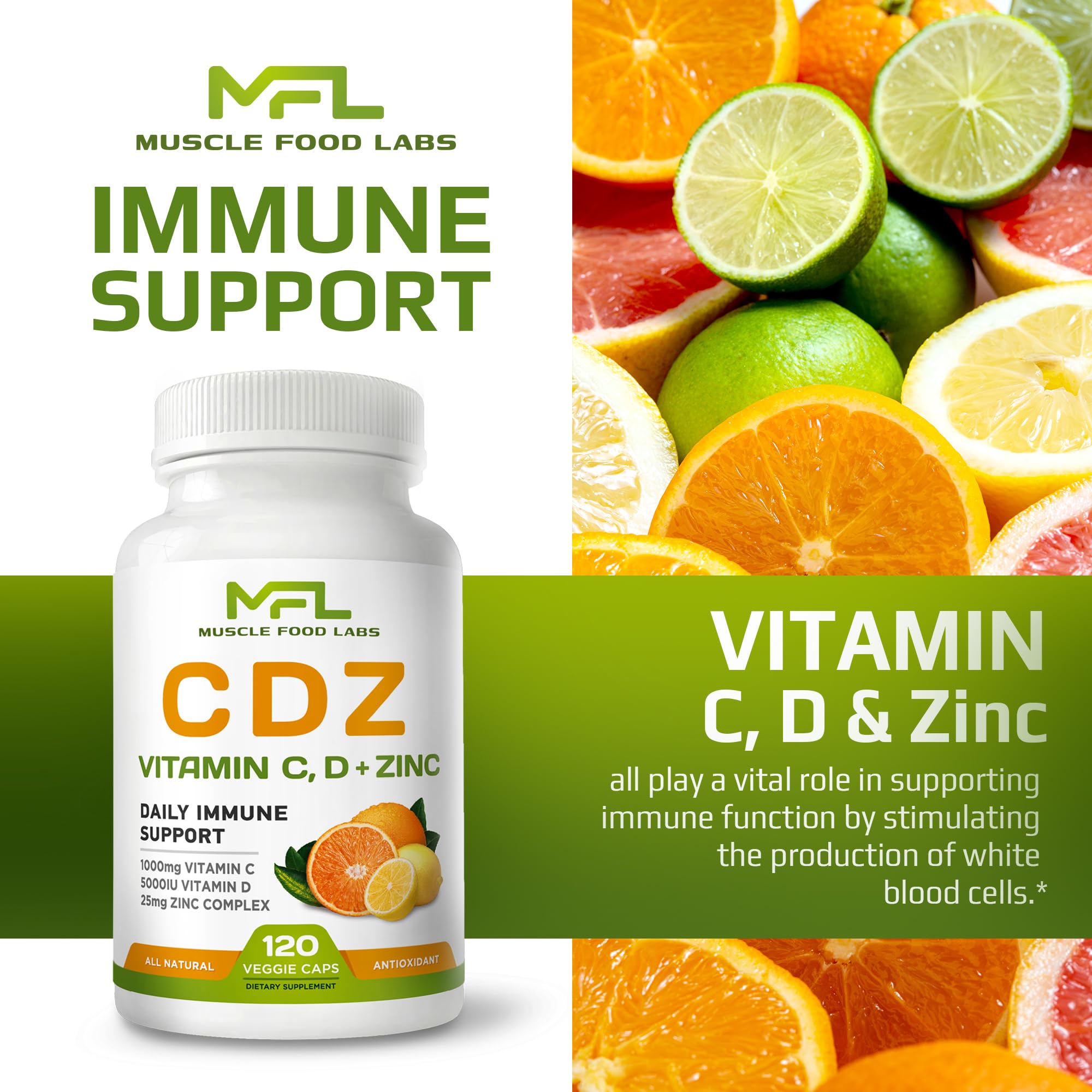 MUSCLE FOOD LABS C D Z gluten-free and non-GMO icons on packaging