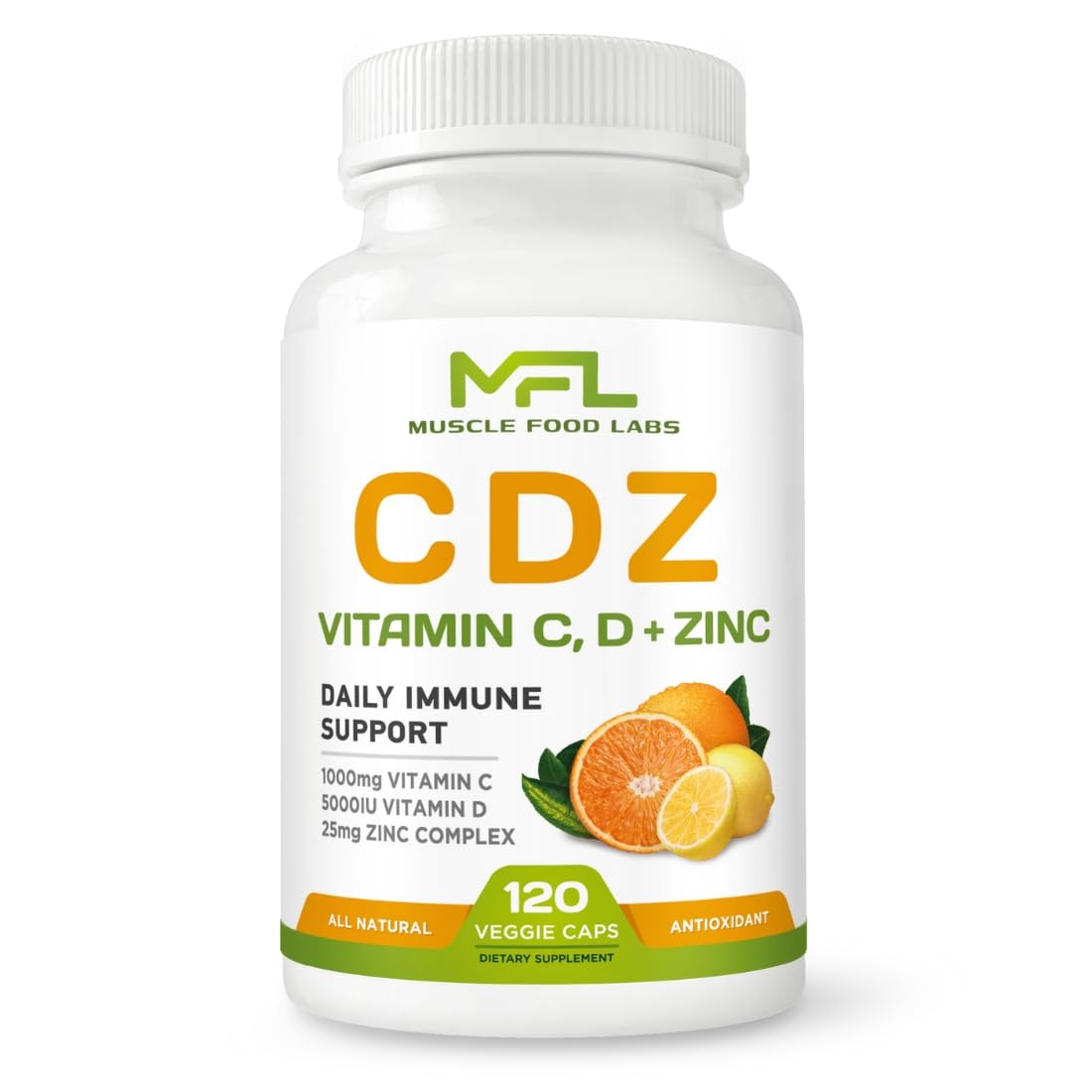 MUSCLE FOOD LABS C D Z vitamin C bottle for daily nutrition in vegetarian capsules