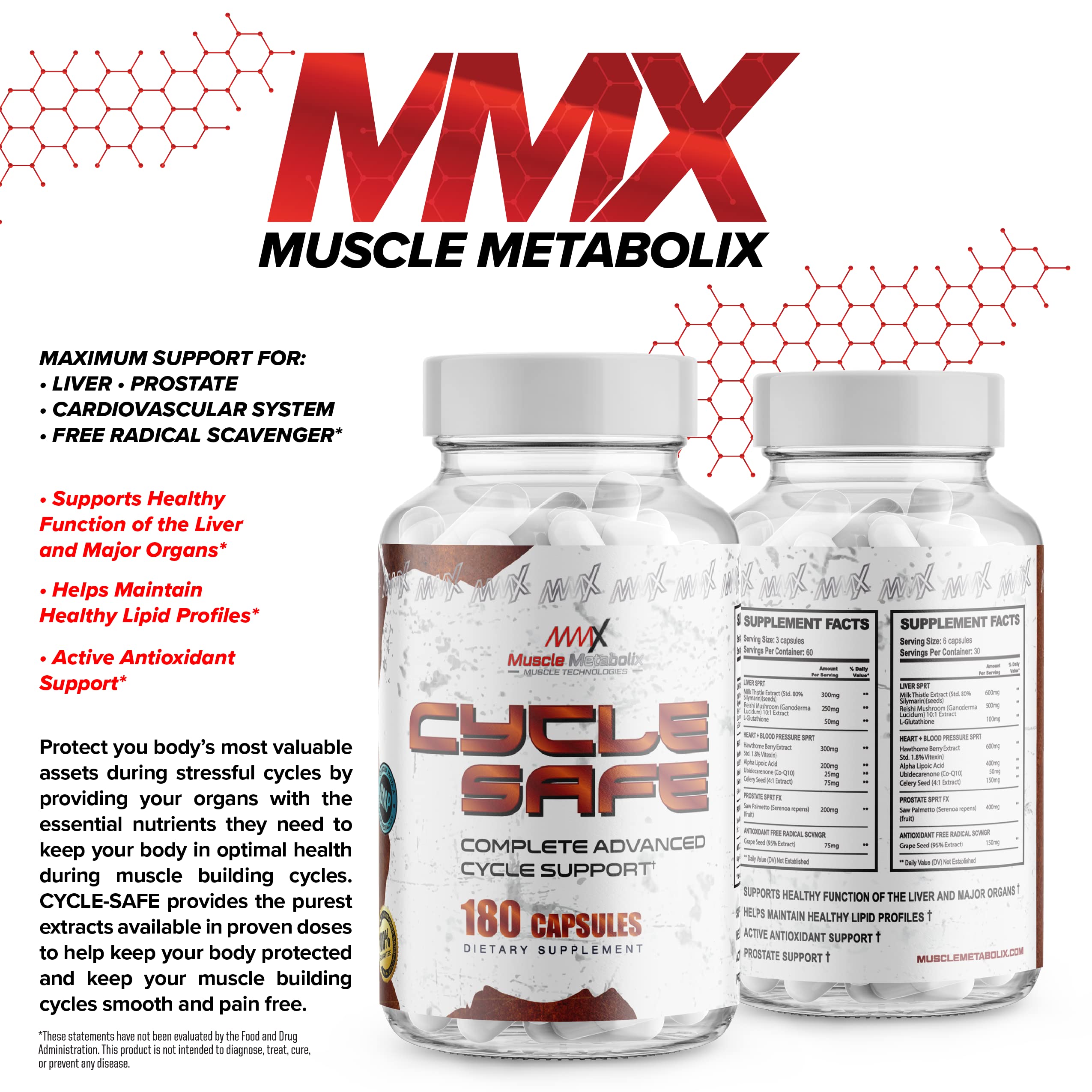 Muscle Metabolix Cycle Safe capsules in hand illustrate easy daily dosing.