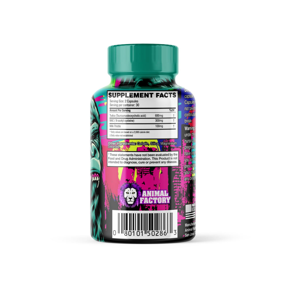 Label close-up showing Muscle Metabolix Tudca NAC ingredients and dosage strength.
