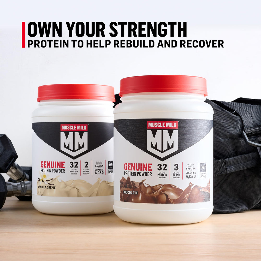 Muscle Milk powder nutrition facts highlight 32g protein per serving.