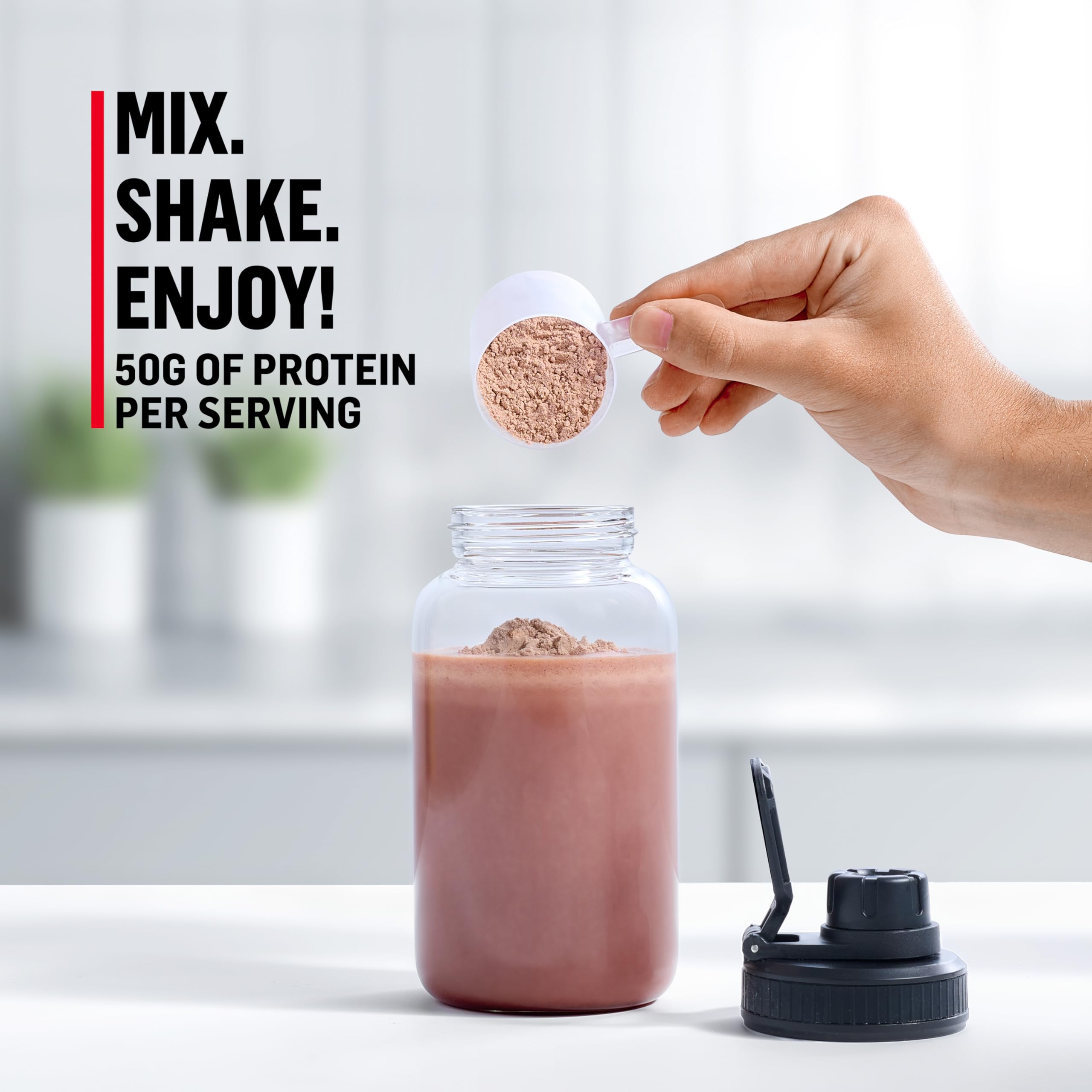 Muscle Milk Pro Series shake in a glass demonstrates easy mixing.