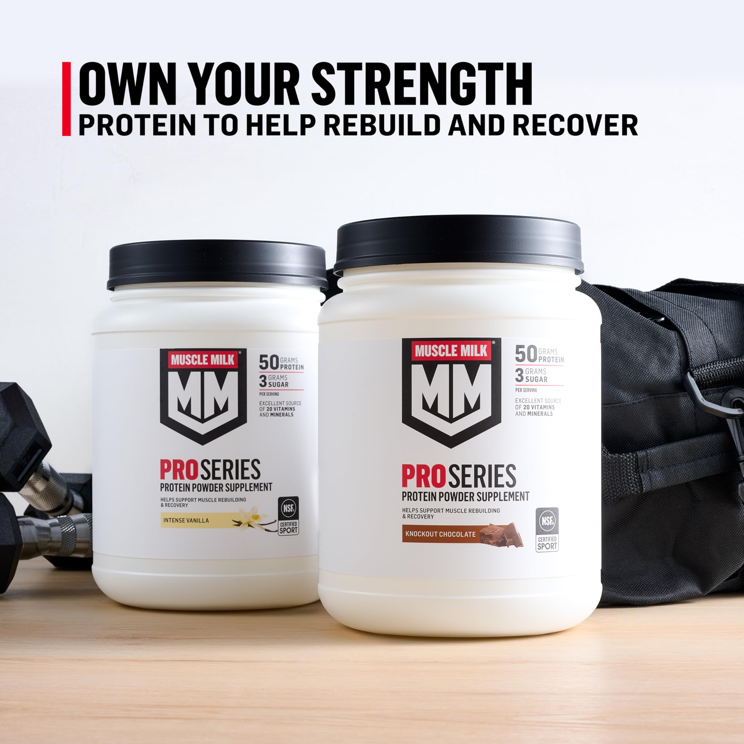 Muscle Milk Pro Series nutrition panel highlights vitamins and minerals.