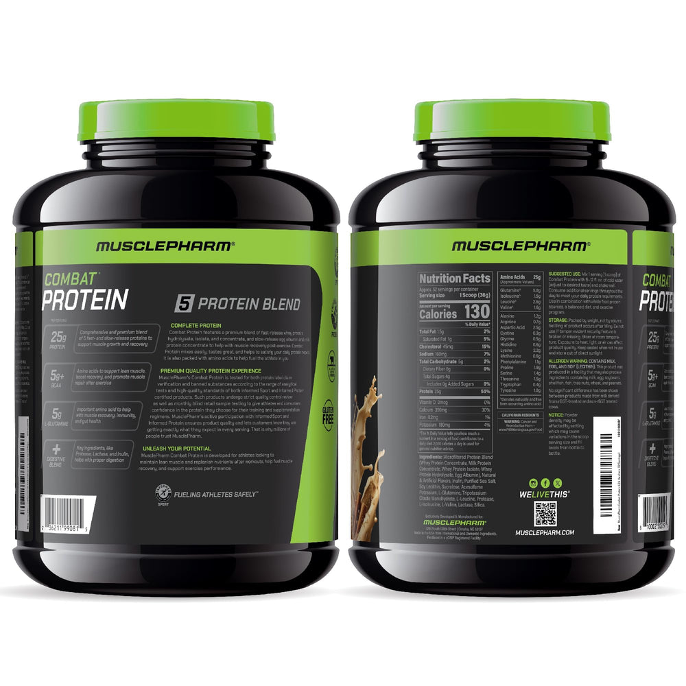Pre-workout setup with Combat protein powder.