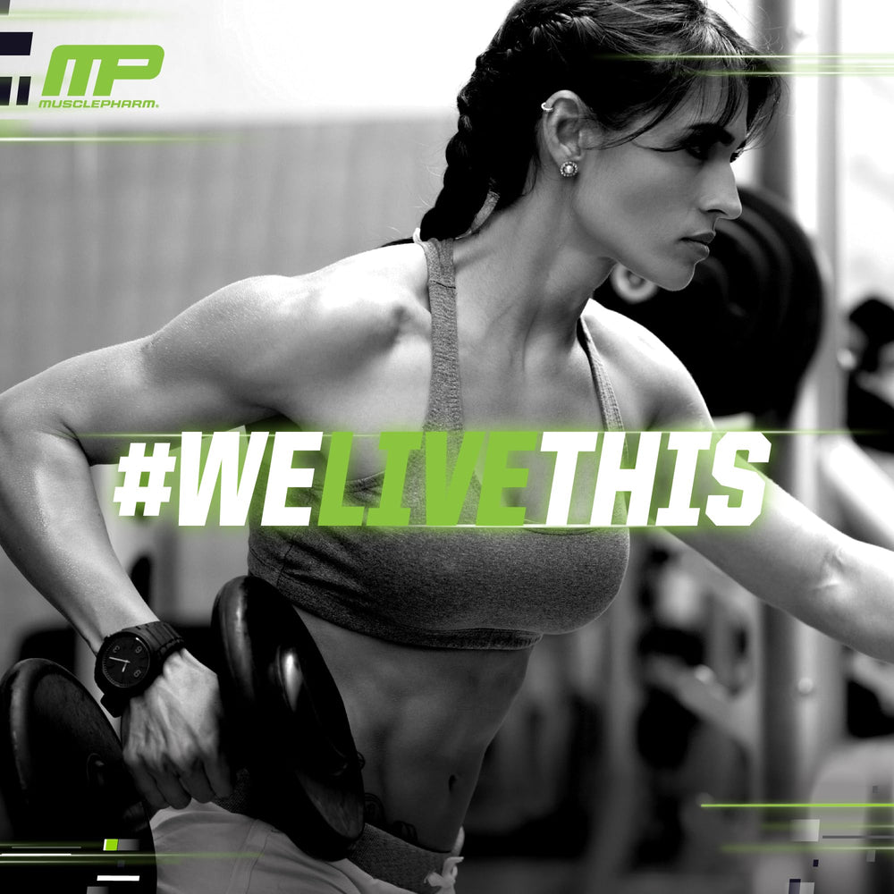Shelf-stable MusclePharm L-Carnitine 3000 bottle in kitchen storage