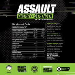 MusclePharm Assault ingredient panel highlights caffeine creatine beta alanine and betaine per serving