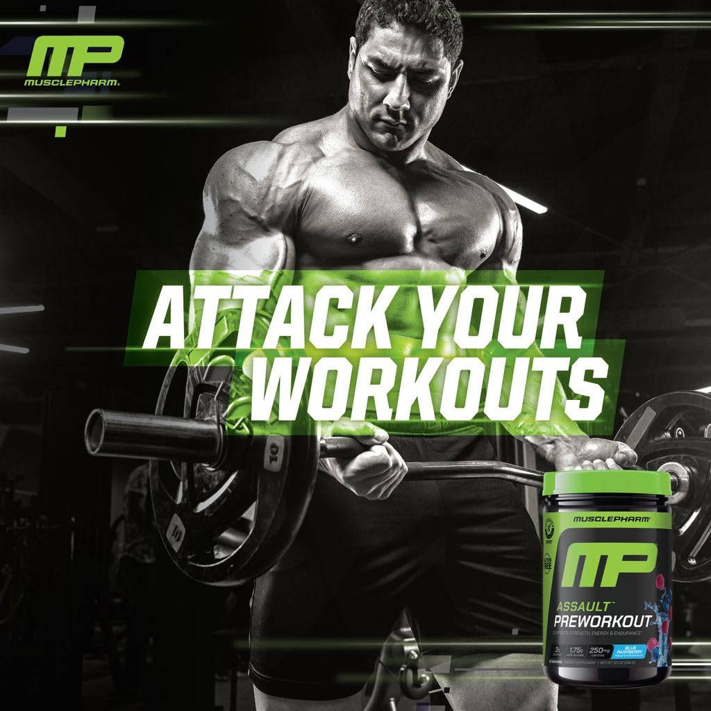MusclePharm Assault gluten-free label visible for safe training chemistry.