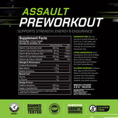 MusclePharm Assault label highlights caffeine and creatine for peak sessions.