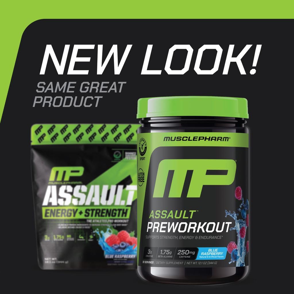 MusclePharm Assault scoop shown for accurate serving size before training.