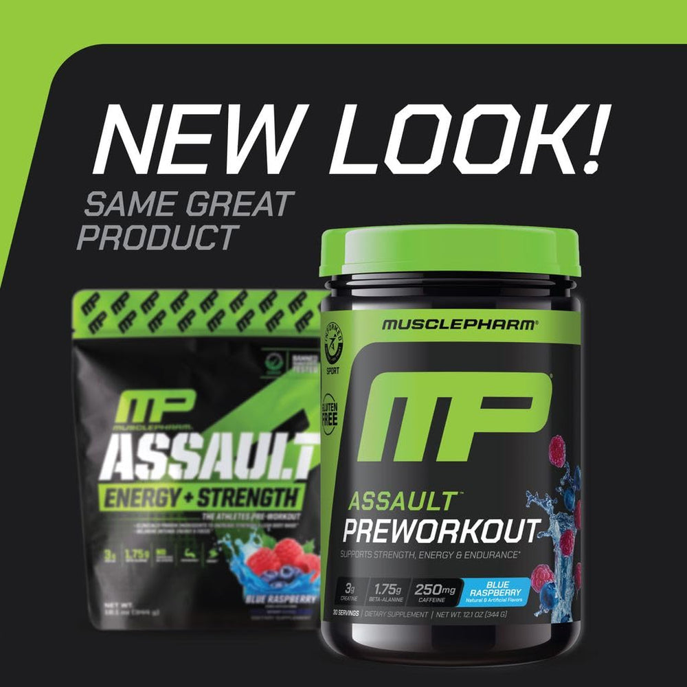 MusclePharm Assault scoop shown for accurate serving size before training.