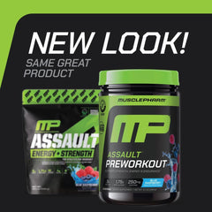 MusclePharm Assault scoop shown for accurate serving size before training.