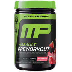 MusclePharm Assault watermelon powder scoop energizes workouts before training